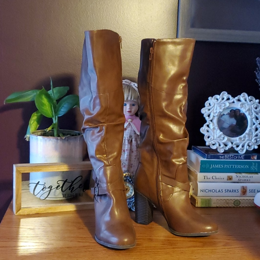 Brown knee high boots